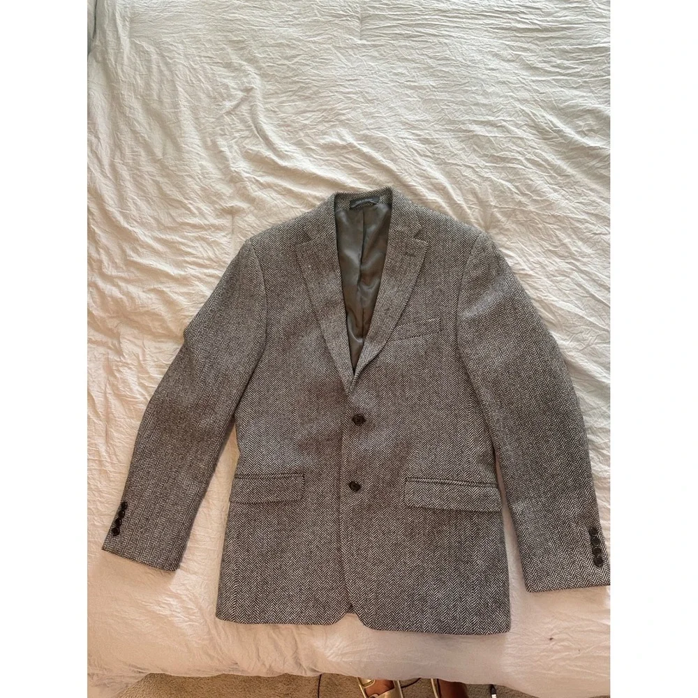 Lauren Ralph Lauren Mens Slim Fit Herringbone Blazer Jacket Black White 40R